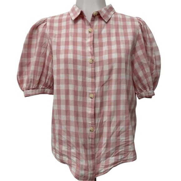 Zara Girls Linen Blend Checked Knotted Gingham Pink Buttoned Top 13-14 - Picture 8 of 8